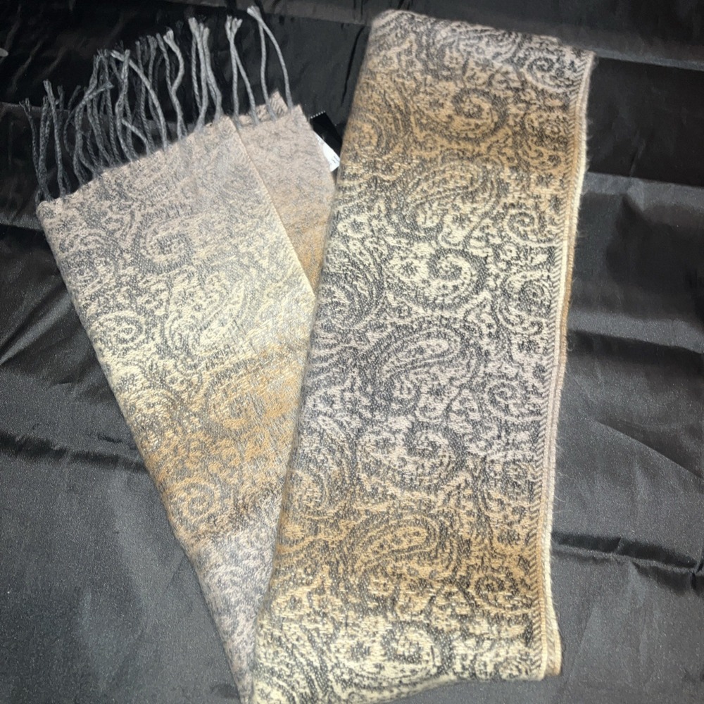 Cejon Ombre Paisley Scarf Fringe Soft Brown Ivory Wrap Pashmina Made Italy NWT